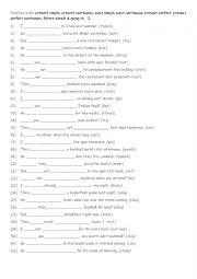 English Worksheet: A2+-B1 Practise with present simple, present continuous, past simple, past continuous, present perfect, present perfect continuous, future simple & going to   2