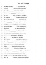 English Worksheet: Too - very - enough