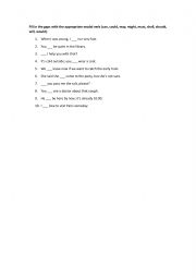English Worksheet: Fill in the gaps with the appropriate modal verb
