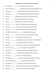 English Worksheet: Relative Clauses who, whose, which, when, where  (1)