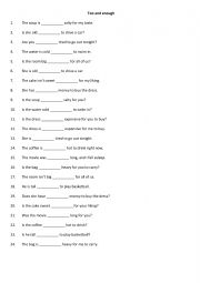 English Worksheet: Too and enough 1