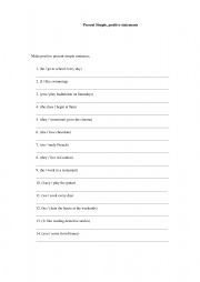 English Worksheet: Present simple positive statements