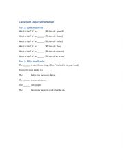 English Worksheet: CLASROOM OBJECTS