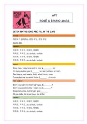 English Worksheet: APT by Ros and Bruno Mars. Fill in the gaps.