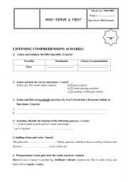 English Worksheet: mid term test n2 third formers
