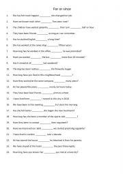 English Worksheet: For or since 1