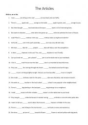 English Worksheet: The Articles