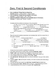 English Worksheet: Zero, first and second conditionals practice
