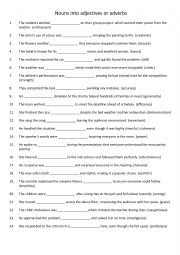 English Worksheet: Nouns into adjectives or adverbs 1