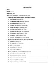 English Worksheet: Simple Present (I, you, we, they)