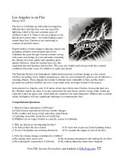 English Worksheet: Los Angeles is on Fire - Reading Comprehension