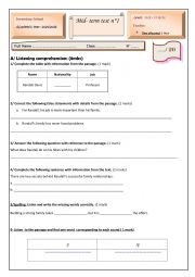 English Worksheet: 3rd form Mid Term Test 1 listening, language , script and audio link