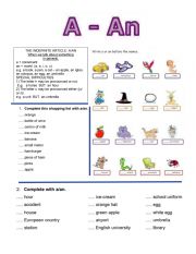 English Worksheet: A-An