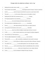 English Worksheet: Change verbs into adjectives ending in -ed or -ing 2