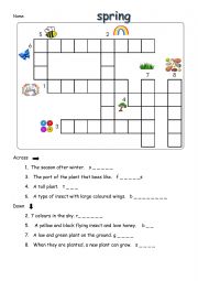 English Worksheet: Spring crossword
