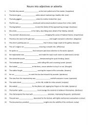 English Worksheet: Nouns into adjectives or adverbs  2