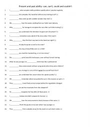 English Worksheet: Present and past ability -can, can�t, could and couldn�t 2