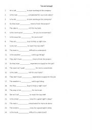 English Worksheet: Too and enough  2