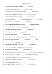 English Worksheet: For or since 2