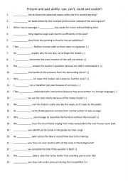 English Worksheet: Present and past ability -can, can�t, could and couldn�t 3