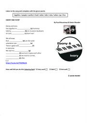 English Worksheet: Ebony and Ivory - song