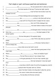 Past simple or past continuous questions and sentences 2