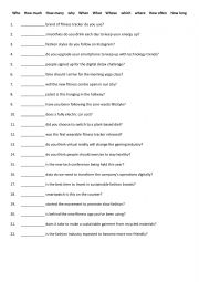 English Worksheet: Who 	How much	How many	why 	When 	What 	Whose	which	where 	How often 	How long