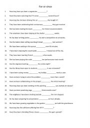 English Worksheet: For or since 3