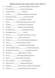 English Worksheet: Relative Clauses who, whose, which, when, where 4