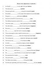 English Worksheet: Nouns into adjectives or adverbs  4