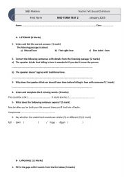 English Worksheet: MID TERM 2 TEST 1ST FORM SECONDARY EDUCATION TUNISIA