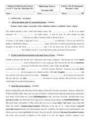 English Worksheet: English Test Term1 1st Form secondary education