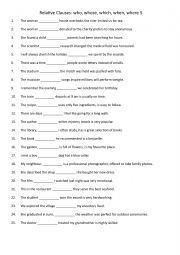 English Worksheet: Relative Clauses who, whose, which, when, where 5