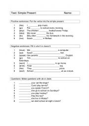English Worksheet: Present Simple Test