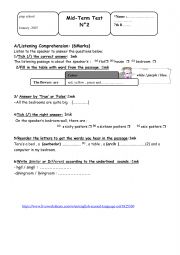 English Worksheet: Mid -Term Test N2 ( 7th form)