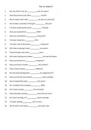 English Worksheet: For or since 5