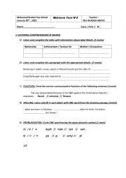 English Worksheet: Mid-term Test N2 ( 2nd Forms)