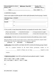 English Worksheet: Mid-term Test N2 for 4th Forms Scientific sections