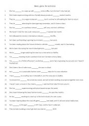 English Worksheet: Been, gone , for and since 2
