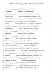 English Worksheet: Relative Clauses who, whose, which, when, where 6
