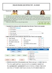English Worksheet: Worksheet about family and physical description