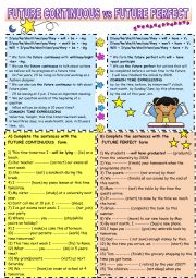 English Worksheet: FUTURE CONTINUOUS vs FUTURE PERFECT