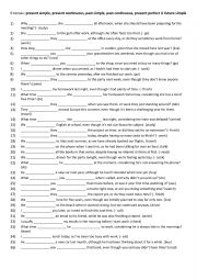 English Worksheet: 6 common tenses: present simple, present continuous, past simple, past continuous, present perfect & future simple  