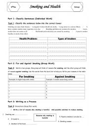English Worksheet: Smoking and Health (Group Session: Writing) 