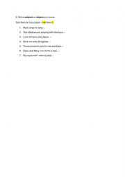 English Worksheet: Subject and object pronouns
