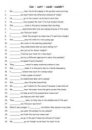 English Worksheet: Can - cant - could - couldnt