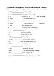 English Worksheet: Past Simple - Mixed Forms To Be AND Other Verbs