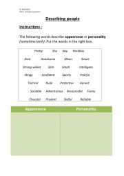 English Worksheet: Appearance and personality