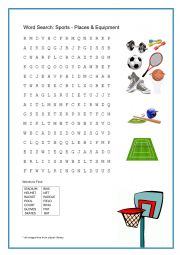 English Worksheet: Wordsearch sports equipment and places