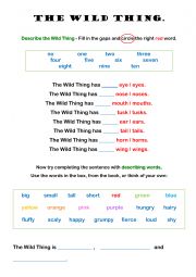 The Wild Thing - describing and drawing worksheets (Where the Wild Things Are)